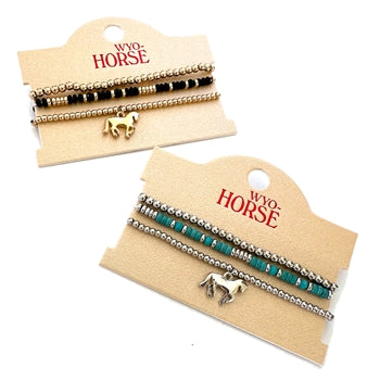Wyo Horse Jewelry - Prancing Horse Beaded Bracelet - Silver - Package (3)