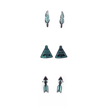 Set of Three Tribal Earrings - Patina