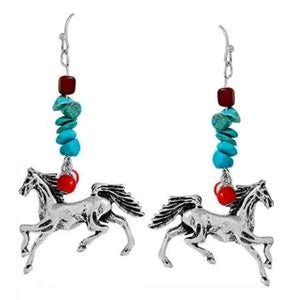 Turquoise Tumbled Stone Drop Horse Earrings