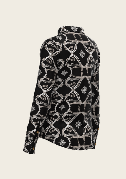 Roped Bridles on Black Ladies Button Shirt