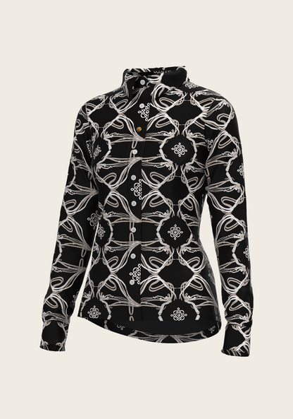 Roped Bridles on Black Ladies Button Shirt