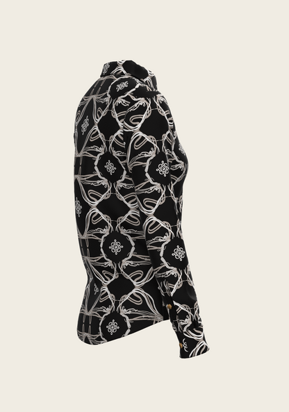 Roped Bridles on Black Ladies Button Shirt