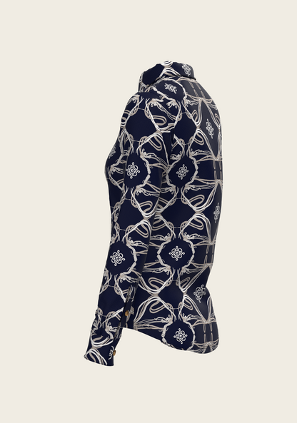 Roped Bridles on Navy Ladies Button Shirt