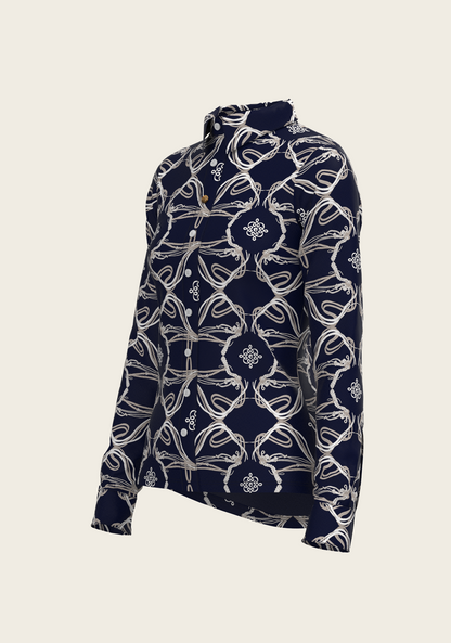 Roped Bridles on Navy Ladies Button Shirt