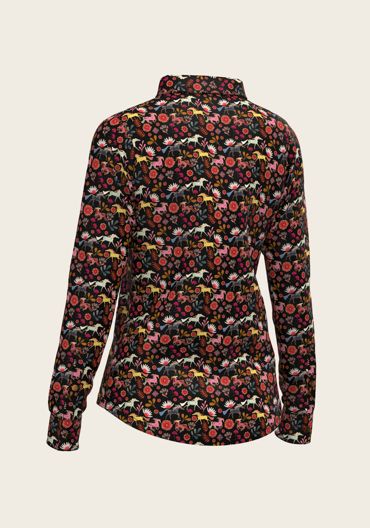  Bouquet on Black Ladies Button Shirt