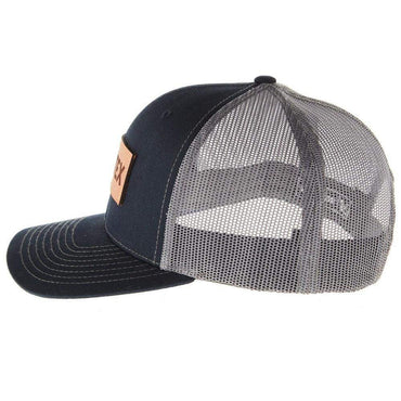 Navy And Charcoal Leather Patch Logo Mesh Back Cap
