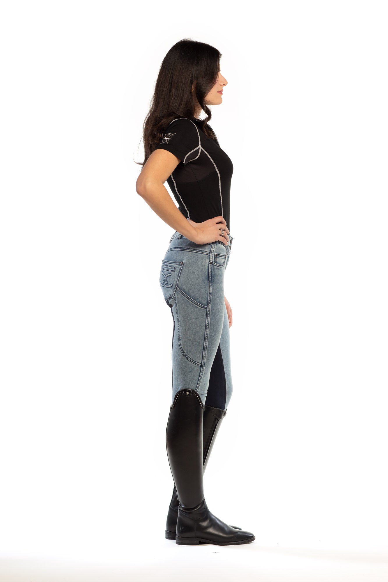 NEW Goode Rider Equestrian Jean - Full Seat with Cell Phone Pocket | 4-way stretch - Faded Blue