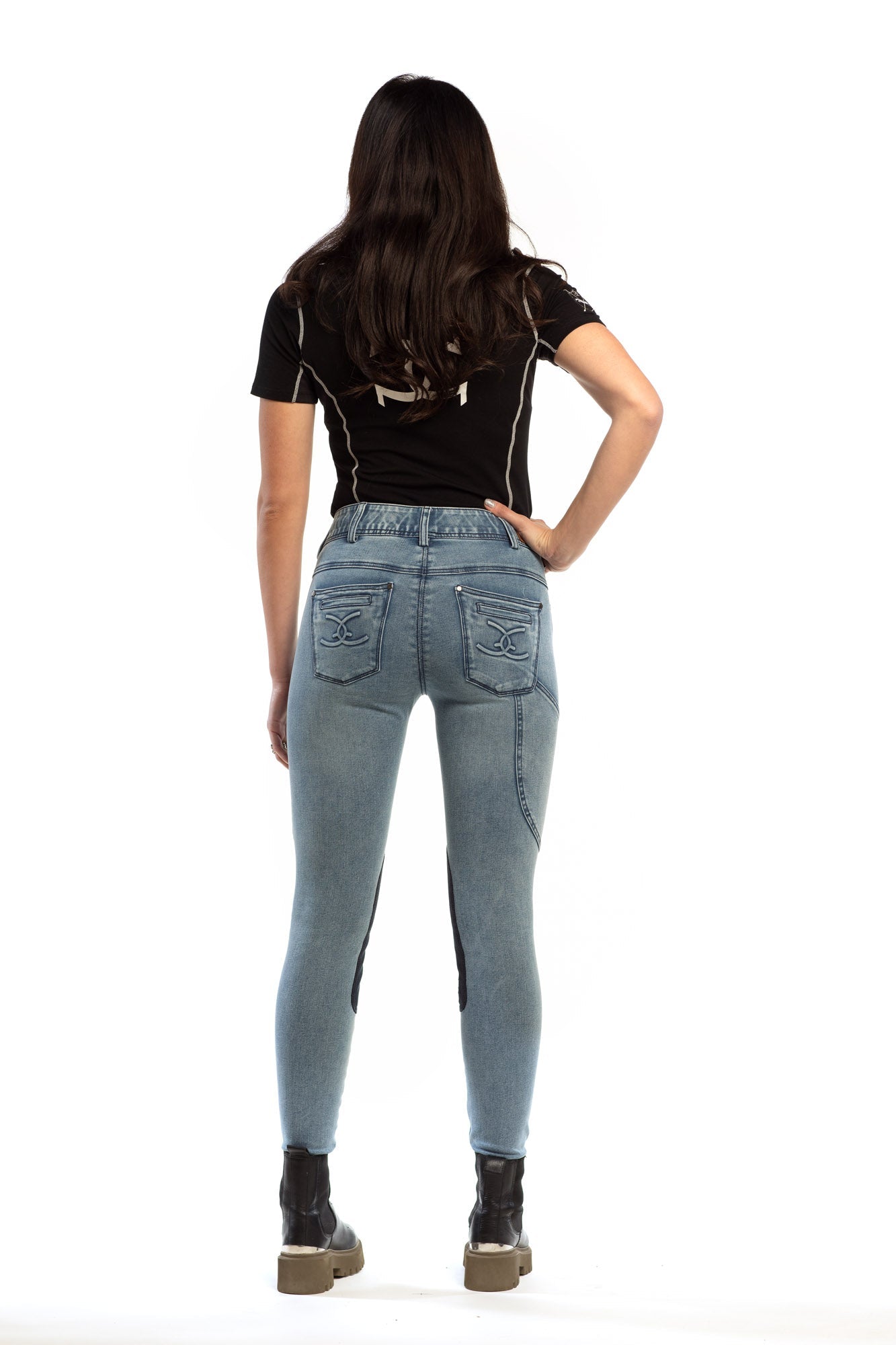 NEW Goode Rider Equestrian Jean - Knee Patch with Cell Phone Pocket - Faded Blue