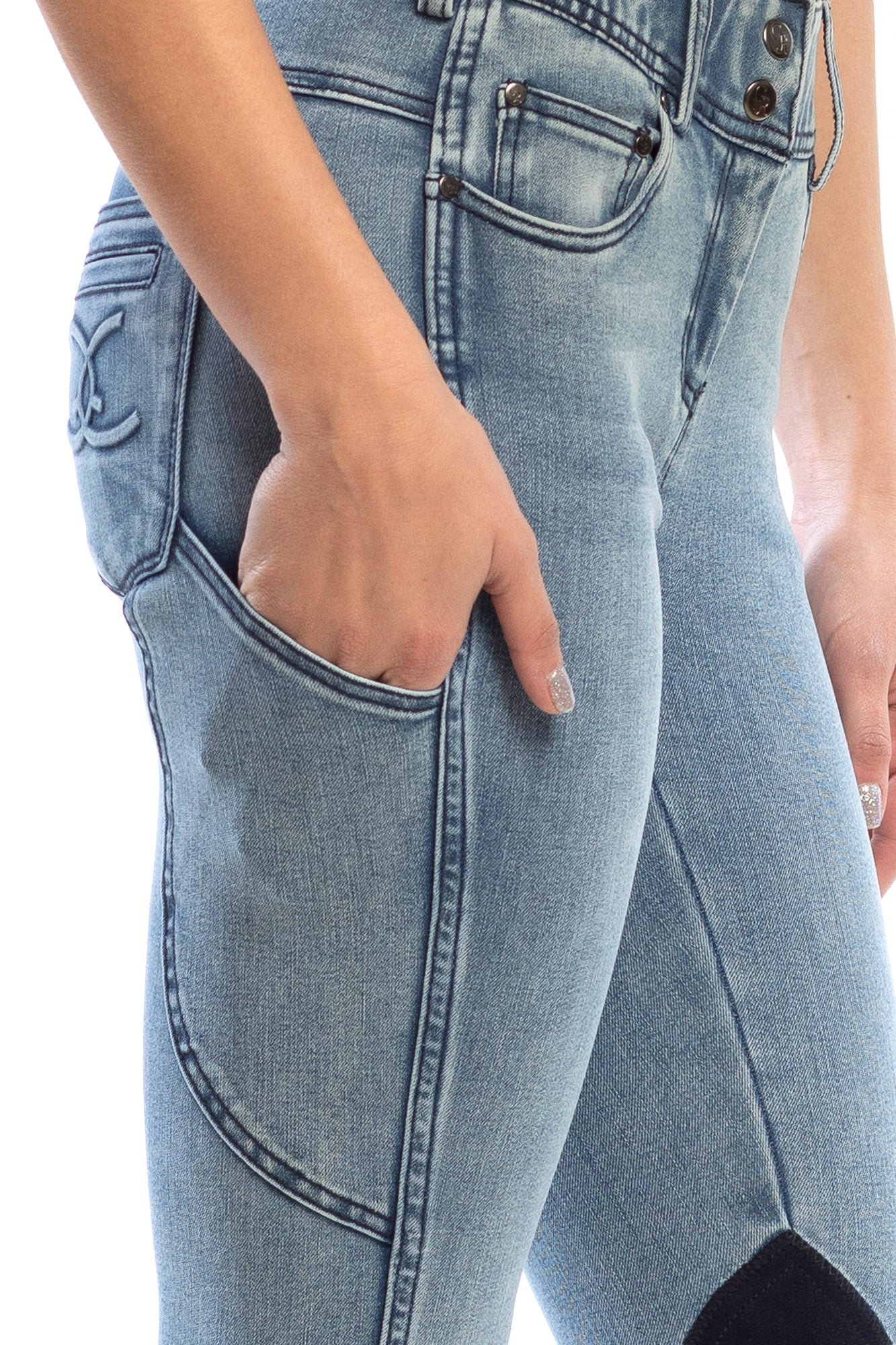NEW Goode Rider Equestrian Jean - Knee Patch with Cell Phone Pocket - Faded Blue