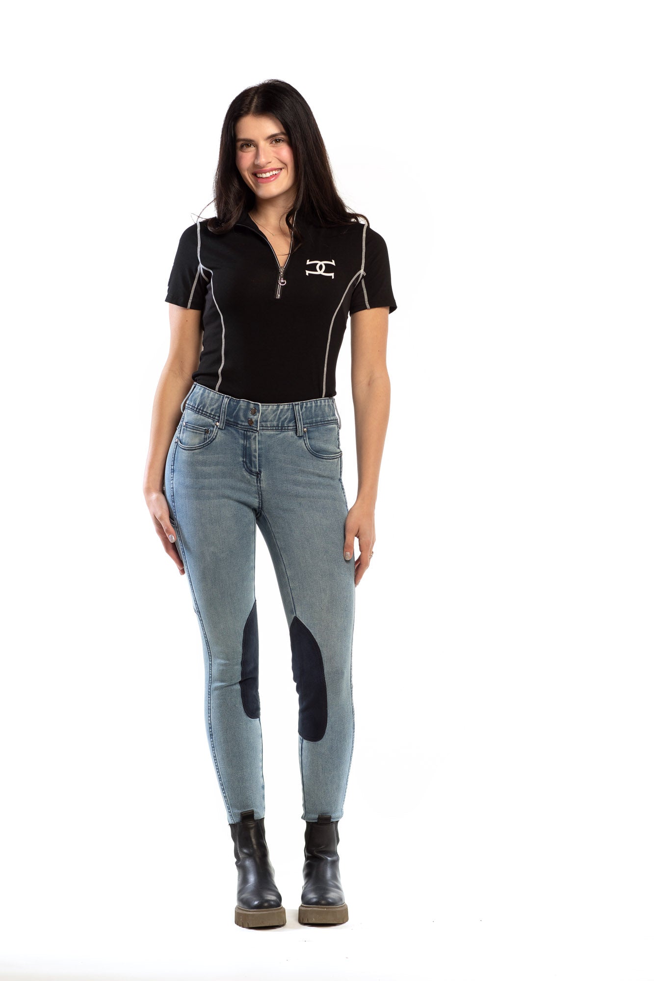 NEW Goode Rider Equestrian Jean - Knee Patch with Cell Phone Pocket - Faded Blue