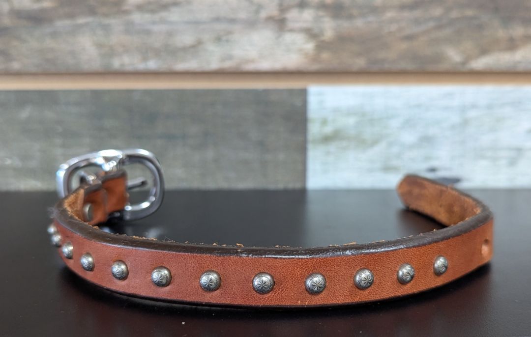 USED Amish Leather Dog Collar with Silver Studs 16" Dark Oil