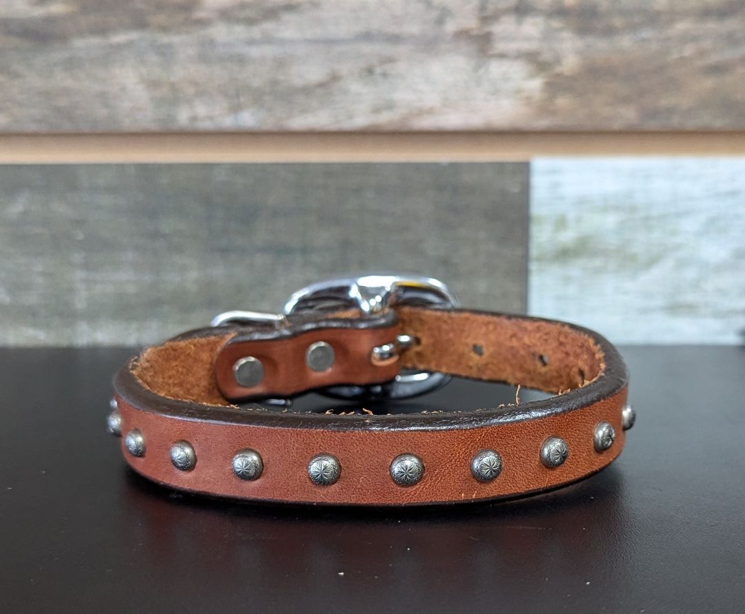 USED Amish Leather Dog Collar with Silver Studs 16" Dark Oil