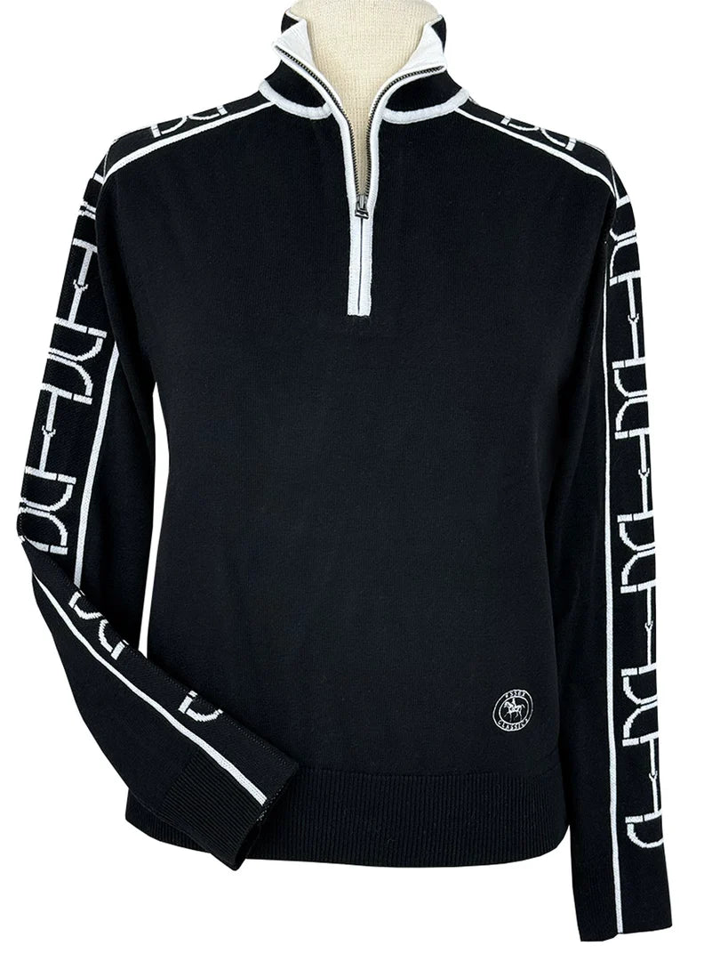 Polished Bit Quarter Zip Sweater - Black w/White