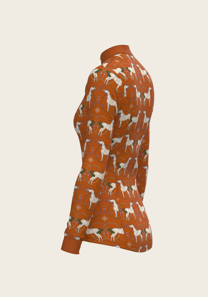 Roped Horses on Tan Quarter Zip Sun Shirt