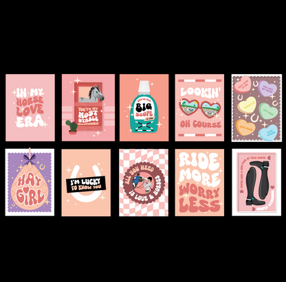 Retro Equestrian Valentines Postcards - Set of 10