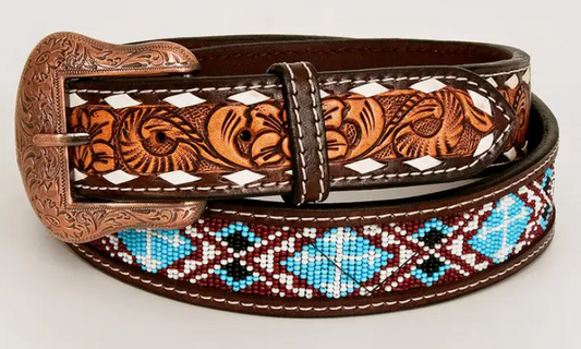 Beaded Symmetry Western Leather Belt