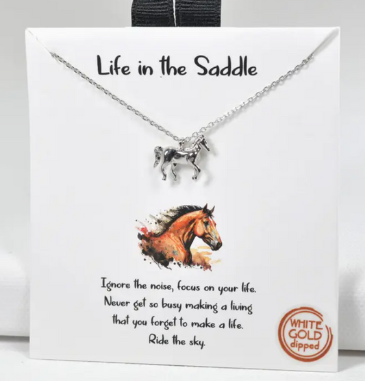 Life In The Saddle Dainty Horse Charm Necklace