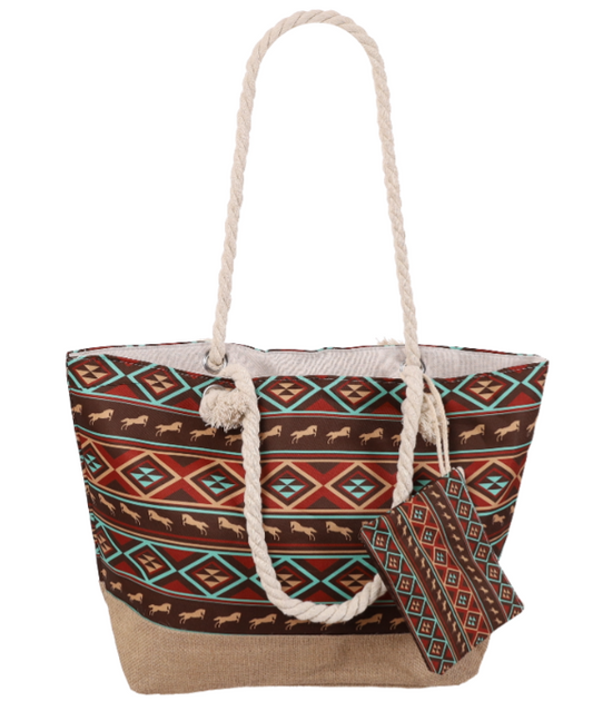 Sacred Hoofprints Medium Burlap Bottom Weekender Tote