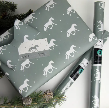 Hunt Seat Paper Winter Horse Gift Wrap