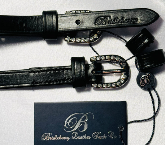 Bridleberry Black Leather Spur Straps w/Crystal Embellished Buckle