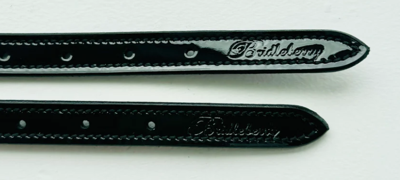 Bridleberry Full Grain Patent Leather Spur Straps in Black w/ Stainless Steel Buckle w/gems