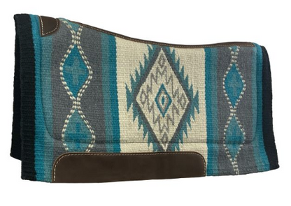 Showman 34" x 36" Wool Top Contoured Memory Felt Bottom Saddle Pad – Teal Navajo Diamond