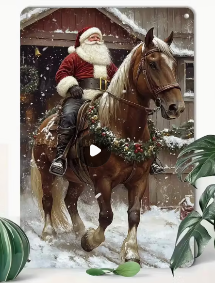 Vintage Santa Claus on Horse on metal