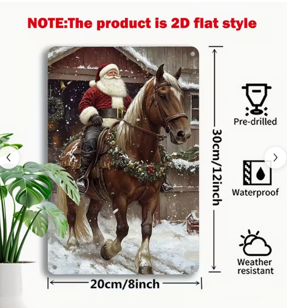 Vintage Santa Claus on Horse on metal