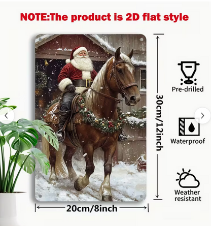 Vintage Santa Claus on Horse on metal