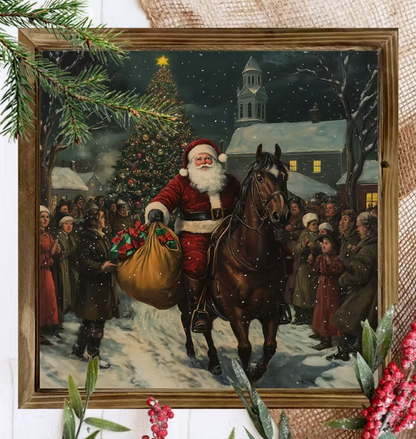 Wooden Rustic Western Santa Claus on Horseback Sign