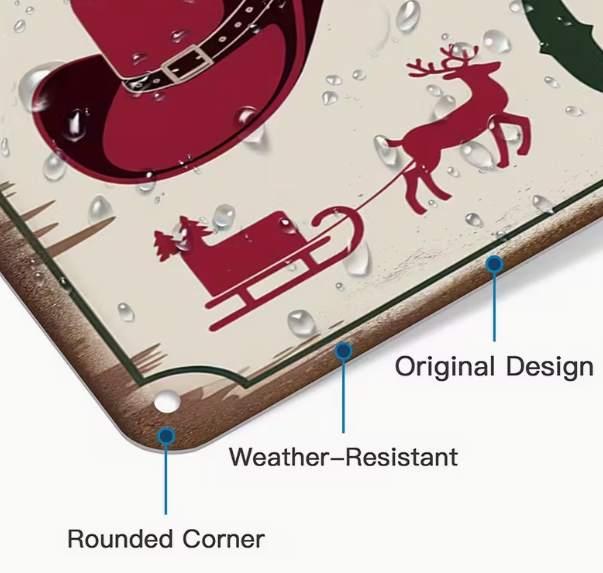 Vintage Western Christmas Metal Tin Road Sign