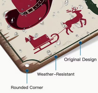 Vintage Western Christmas Metal Tin Road Sign