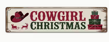 Vintage Western Christmas Metal Tin Road Sign