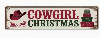 Vintage Western Christmas Metal Tin Road Sign