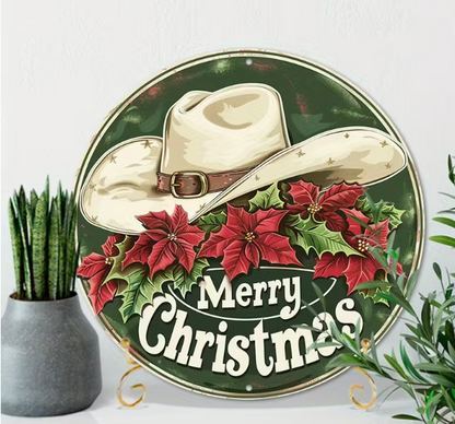 Vintage Christmas Cowboy Hat Wall Art