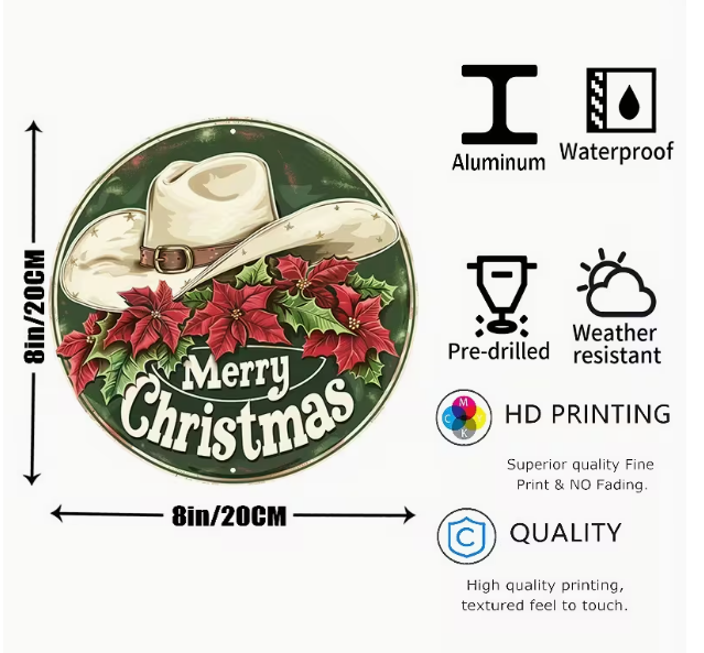 Vintage Christmas Cowboy Hat Wall Art