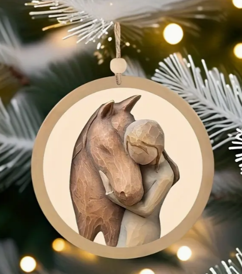 Wooden Horsed & Girl Ornament