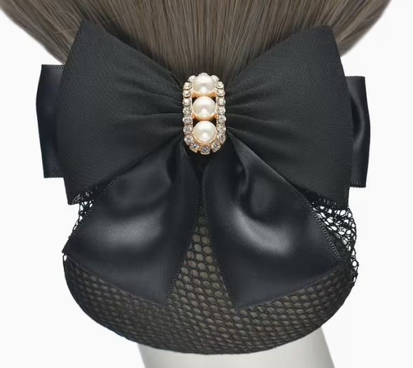 Hair Net with Bow, Pearl & Crystals