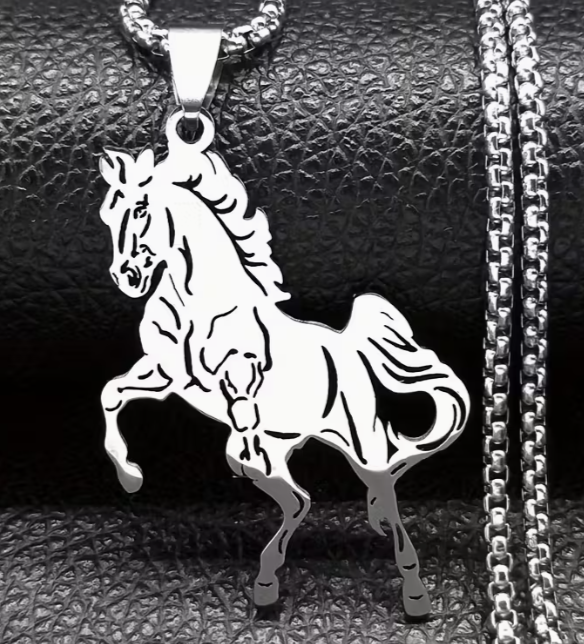 Etched Horse Pendant with Chain Necklace