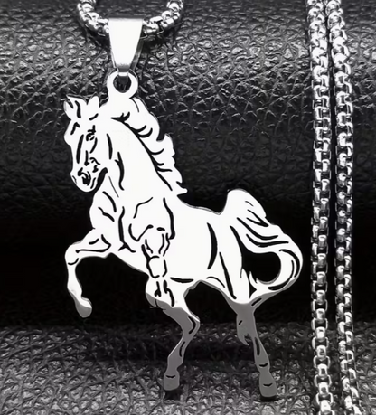 Etched Horse Pendant with Chain Necklace