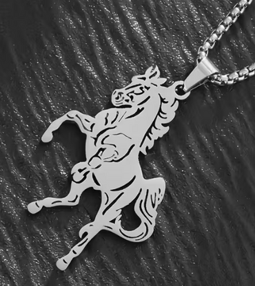 Etched Horse Pendant with Chain Necklace
