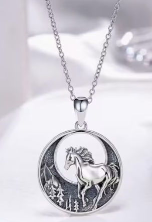 3 pc Set Horses Galloping in Forest - Necklace and Earrings