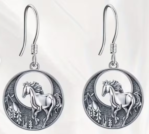 3 pc Set Horses Galloping in Forest - Necklace and Earrings