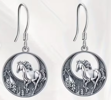 3 pc Set Horses Galloping in Forest - Necklace and Earrings