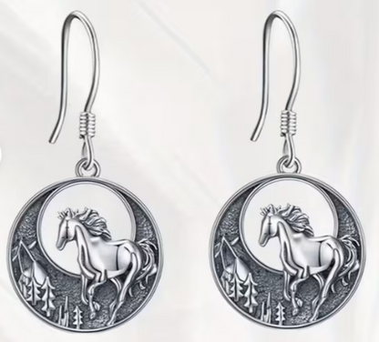 3 pc Set Horses Galloping in Forest - Necklace and Earrings