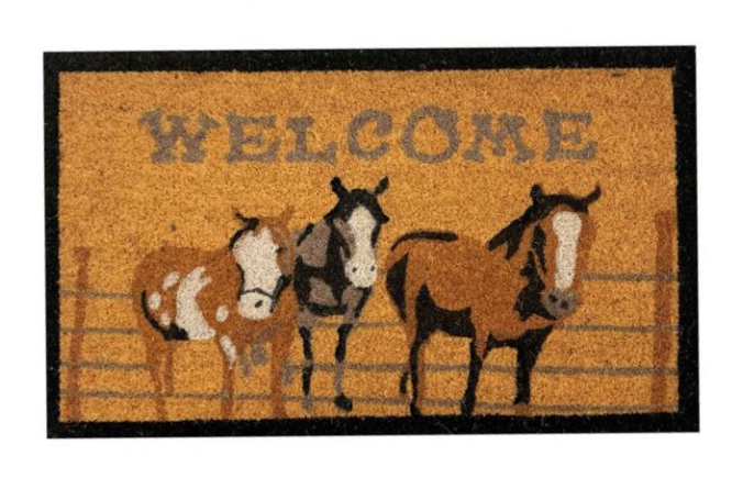 Welcome Horses at Fence Design Outdoor Door Mat
