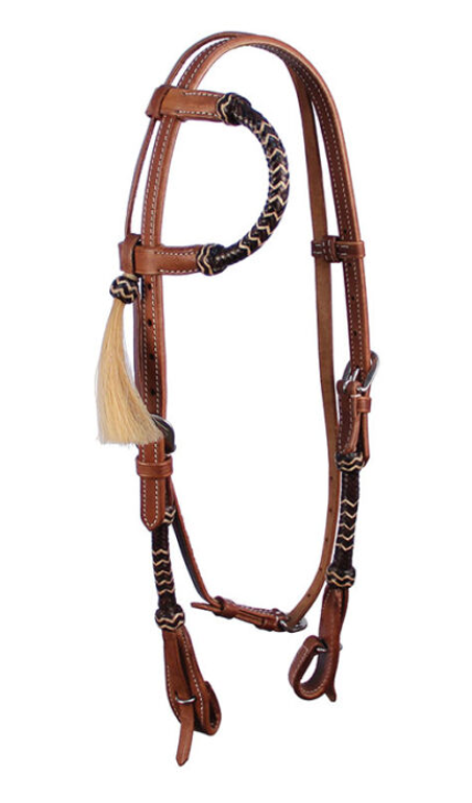 Buffalo Leather Headstall 1 Ear W/Dark Round Rawhide