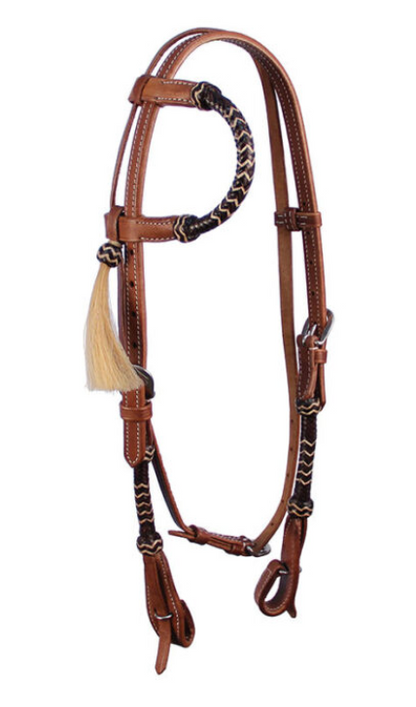 Buffalo Leather Headstall 1 Ear W/Dark Round Rawhide