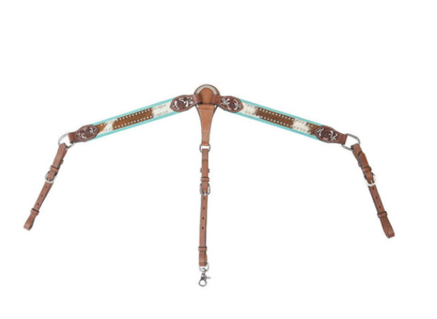 Buffalo Leather Pony Breast Collar Hair On w/Turquoise Accents