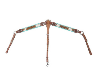 Buffalo Leather Pony Breast Collar Hair On w/Turquoise Accents
